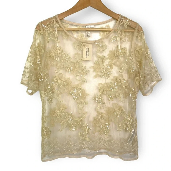 NWT Forever  21 Embroidered Mesh Blouse - Picture 1 of 6
